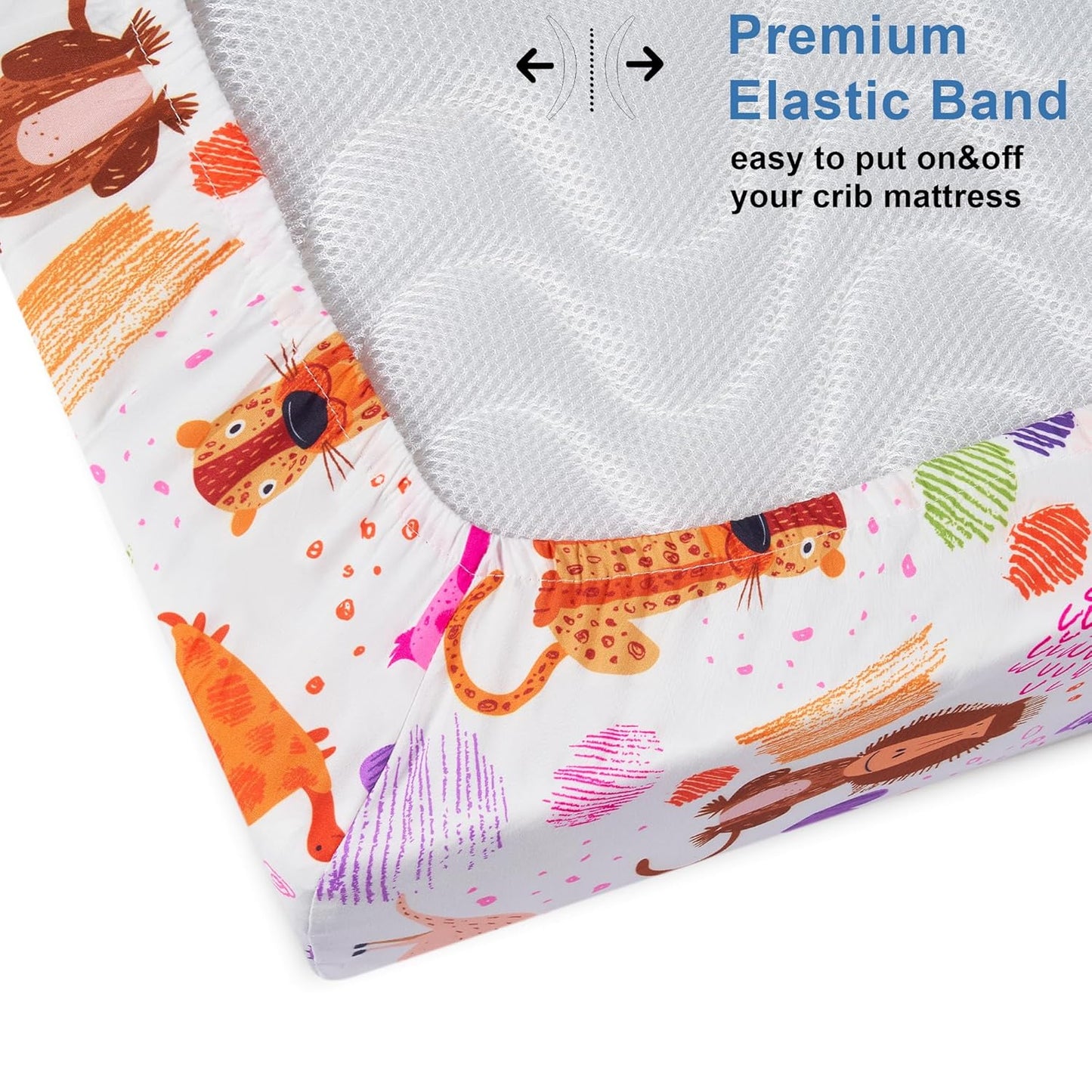 TILLYOU Baby Crib Sheets - Super Soft Toddler Bed Sheets | 2 Pack for Standard Crib Mattress 28x52in, Animal Graffiti