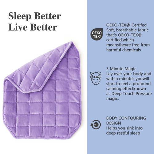 CYMULA Weighted Lap Blanket for Adults-Weighted Lap Pad Blanket for All Seasons (35" x 29" 5lbs, Purple) Travel Office Nap, Small Weighted Blanket for Sleeping