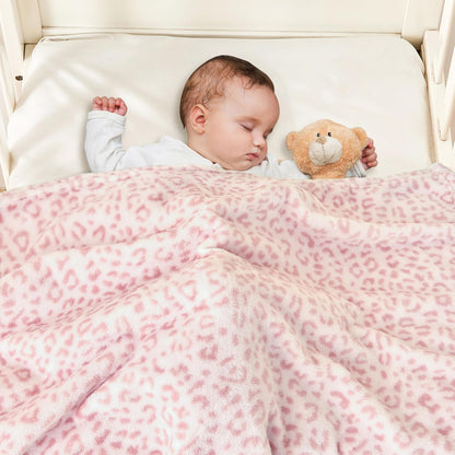 Yurhap Leopard Print Baby Blanket - Ultra Soft Cozy Fleece for Girls | 30"x40", Light Pink