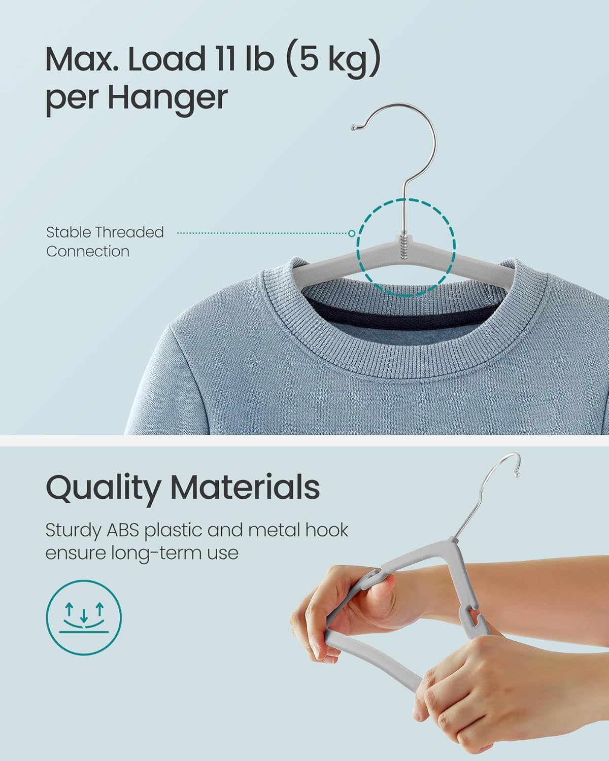 SONGMICS Kids Hangers - 50 Pack Non-Slip Velvet Baby Hangers | Space-Saving Design, Dove Gray, 14 x 8 Inches