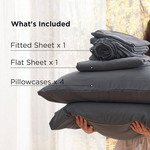 Bedsure Deep Pocket Queen Sheets - Ultra-Soft 6-Piece Set for 18-Inch Mattresses | Breathable Luxury Bedding in Grey