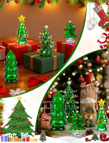 Skiennix Blown Glass Christmas Tree Decor - Mini Figurines for Festive Home Decoration | 4 Pcs Set