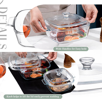 Teenyyou Glass Casserole Dish Set - 2 Pcs with Lid, Baking Gloves & Heat Resistant Mat | 1.5L & 0.8L
