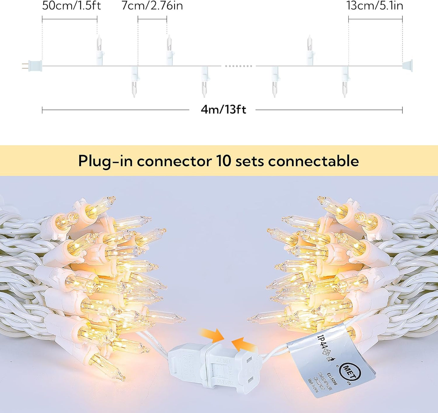 Skiennix Clear Christmas Lights Set - 50 Count Mini String Lights | Warm White Indoor Decoration, 13 Feet