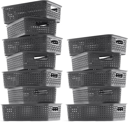 Skiennix Plastic Storage Baskets - 12 Pack Small Organizers for Pantry, Laundry, and Bathroom Use