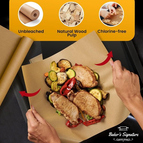 Baker’s Signature Unbleached Parchment Paper Roll - Heavy Duty Non-Stick 15in x 210ft for Baking & Cooking