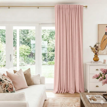 Skiennix 100% Blackout Linen Curtains - Thermal Insulated Drapes for Bedroom | 84" Long, Blush Pink