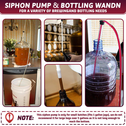 LURKA Wine & Mead Making Kit，Siphon Pump with 6 Feet of Tubing, Bottling Wand, Clamp, Bubble Airlock and Drilled Stopper，Wine Making Supplies for Beginners，Wine Wand and Auto Siphon Included