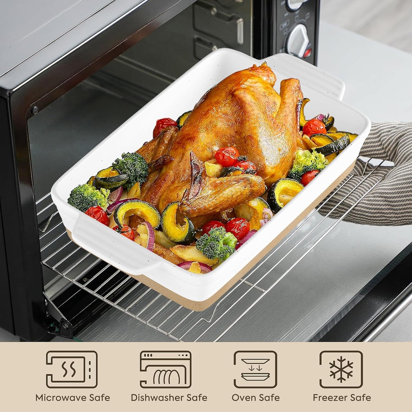 Regine Switzerland Ceramic Baking Dish - Extra Deep Casserole Set of 3 | Easy to Clean, 14.7 x 8.7 x 3 Inches, White