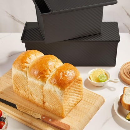 KITESSENSU Carbon Steel Pullman Loaf Pan - Non-Stick Design with Lid | 1 lb Dough Capacity, Black
