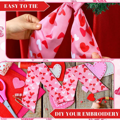 Skiennix Wreath Sash - Satin Blank Sashes for Embroidery | Romantic Heart Print, Red & Pink