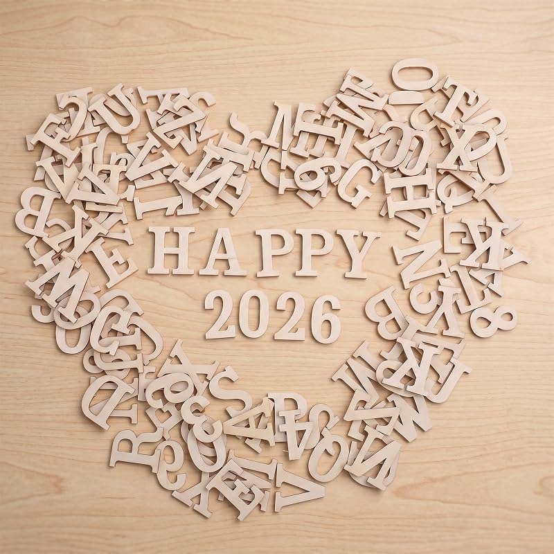 Unfinished Wood Alphabet Letters & Numbers 124-Piece Set, 1-5/8 Inch for Crafts & Scrapbooking