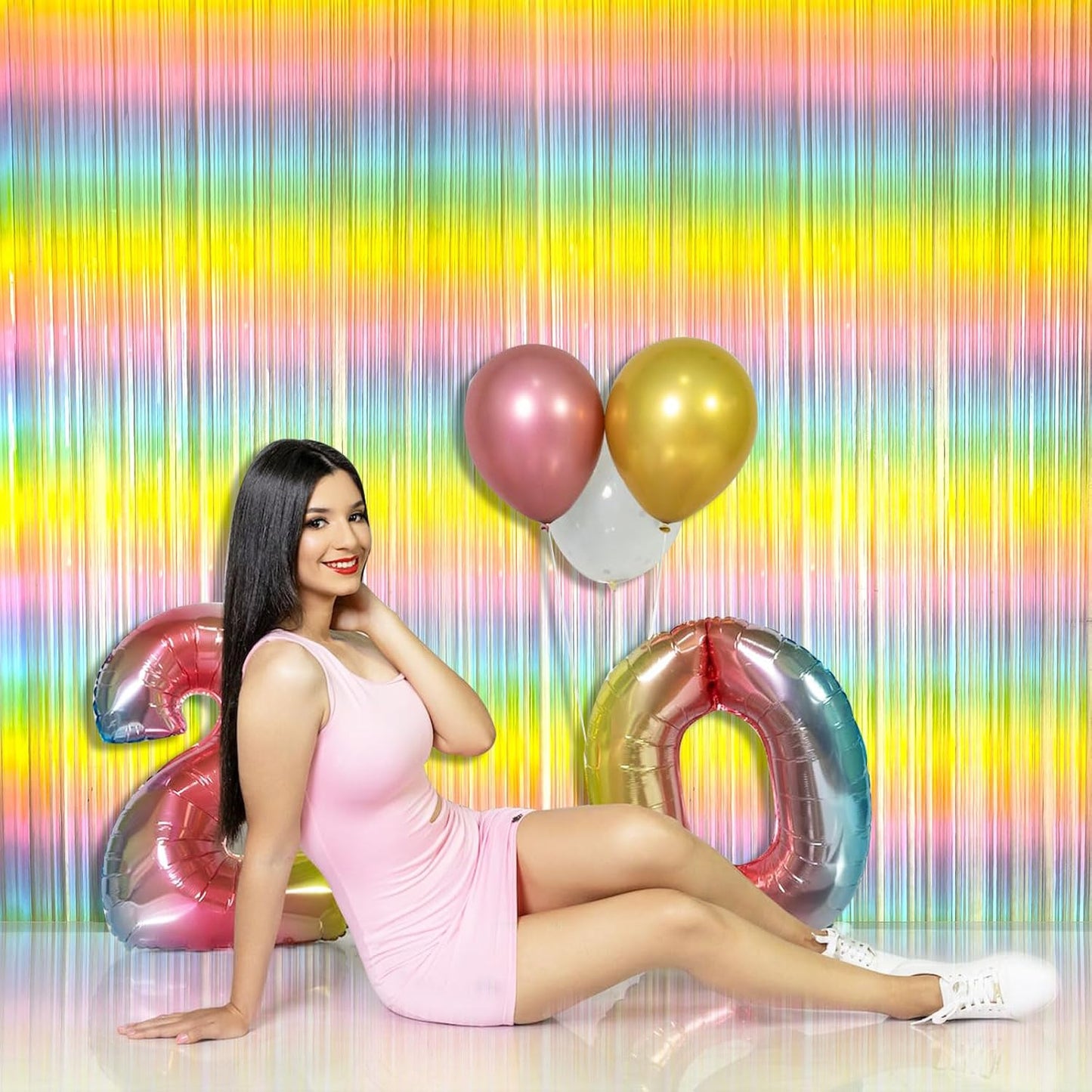Skiennix Pastel Rainbow Foil Fringe Curtain - Vibrant Tinsel Streamers for Birthday & Easter Decor