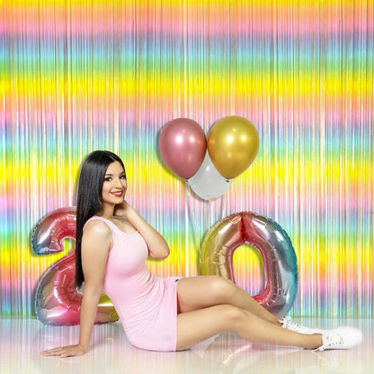 Skiennix Pastel Rainbow Foil Fringe Curtain - Vibrant Tinsel Streamers for Birthday & Easter Decor