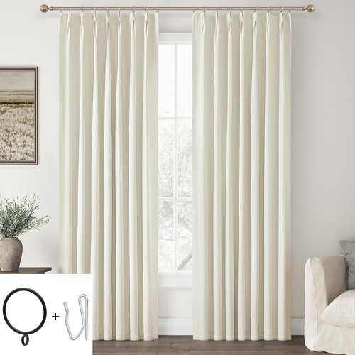 ChrisDowa Ivory Blackout Linen Curtains - 84-Inch Thermal Insulated Drapes for Living Room & Bedroom | 2 Panels