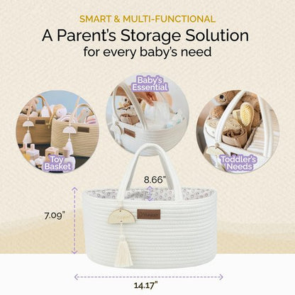 Yunioo Baby Diaper Caddy Organizer, Portable Nursery Storage Basket with Sturdy Handle Diaper Caddy Basket, Car Caddy for Diapers and Baby Wipes, Newborn Essentials