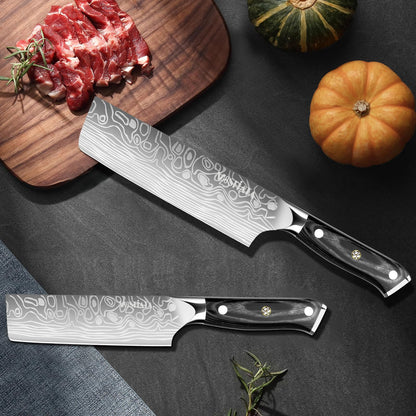 MOSFiATA Nakiri Kitchen Knife, 7”&5.5" Chef Knife Set, Ultra Sharp German Stainless Steel Cleaver Cooking Knife with Ergonomic Handle Gift Box