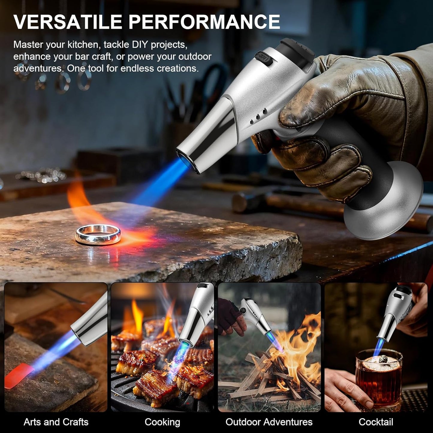 TBTEEK Butane Torch - Adjustable Flame Kitchen Torch with Safety Lock for Cooking, BBQ & Baking