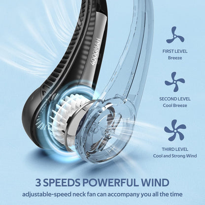 Skiennix Portable Neck Fan - Hands-Free Bladeless Design | 360° Cooling, USB Rechargeable, 4000mAh Battery, Black