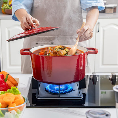 Velaze 6 QT Enameled Cast Iron Dutch Oven - Heavy-Duty Non-Stick Pot with Lid for Baking & Roasting | Red