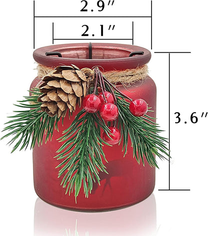 SHMILMH Christmas Candle Holders - Set of 6 Glass Tealight Holders with Metal Base | Red & Green Centerpieces