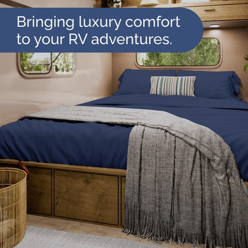 Short Queen Size 4 Piece Sheet Set - RV Short Queen, Soft, Breathable & Cooling Bed Sheets Set w/ Deep Pockets - Hotel Luxury Bedding for Women, Men, Kids, Teens, Boys & Girls - Oeko-Tex - Navy Blue
