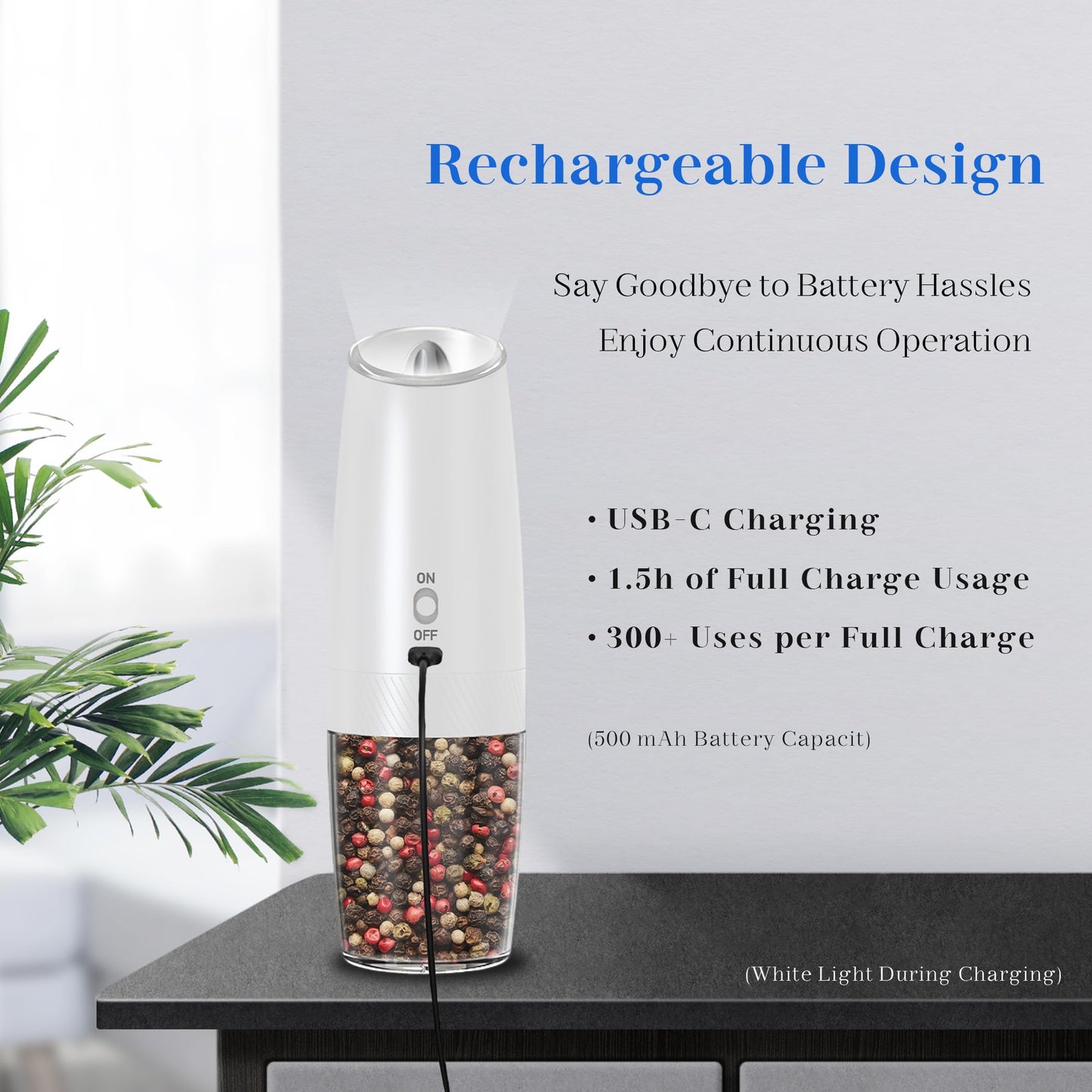 UNNEES Rechargeable Salt And Pepper Grinder Set Electric, Gravity Electric Salt And Pepper Grinder Set Electric, Salt And Pepper Shakers Set Electric, Adjustable Coarseness, LED Light, (Black+White)