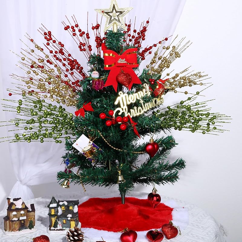 36 Bundles Christmas Glitter Berry Stems 16.9" Green Red Gold - Variation: Green, Red, Gold