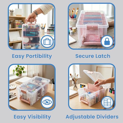 ArtBin Semi Satchel Craft Organizer - Portable Clear Storage Case with 3 Dividers for Supplies