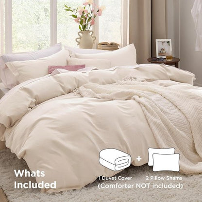 Bedsure Oat Milk California King Duvet Cover - Extra Soft Prewashed Cotton-Like Polyester Set, 104x98 Inches with Zipper Closure & 2 Pillow Shams
