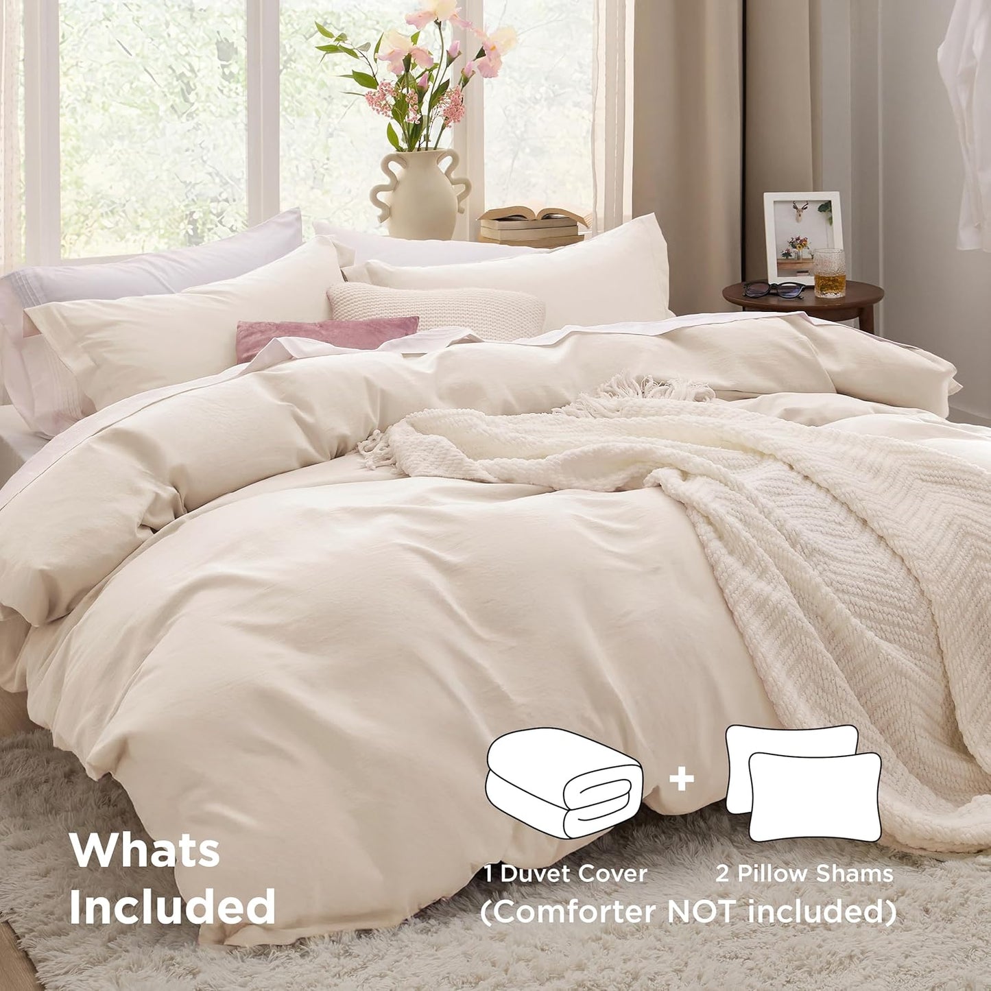 Bedsure Oat Milk Duvet Cover Set - King Size, Extra Soft 3-Piece Bedding with Zipper Closure & 2 Pillow Shams