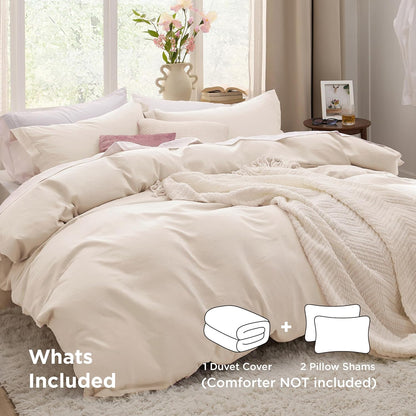 Bedsure Oat Milk Duvet Cover Set - King Size, Extra Soft 3-Piece Bedding with Zipper Closure & 2 Pillow Shams
