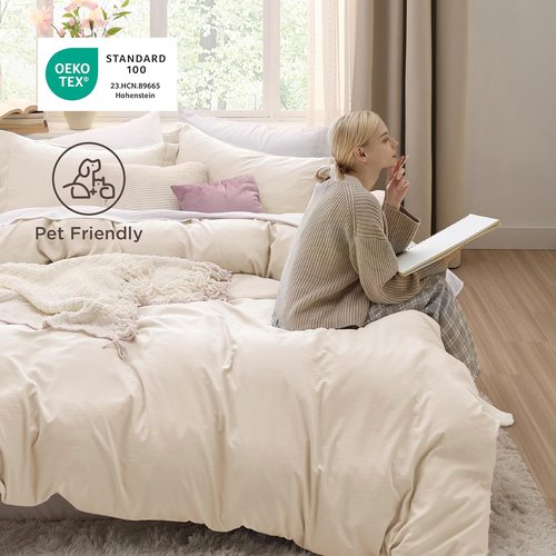 Bedsure Oat Milk Duvet Cover Set - Full Size 3-Piece Extra Soft Cotton-Like Polyester Bedding, 80x90 Inches