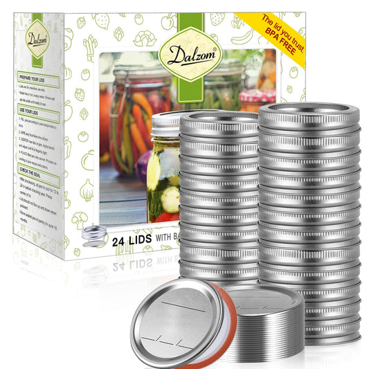 Dalzom® 48Pcs Canning Lids with Rings Wide Mouth, Premium Mason Jar Lids with Bands/Rings for Wide Mouth Ball, Kerr Jars - Food Grade Material, 100% Fit & Airtight for Wide Mouth Mason Jars