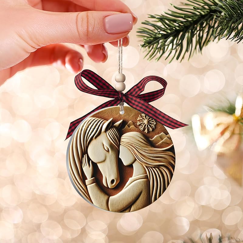 Horse Ornament for Christmas Tree - 3D Acrylic Decoration, Variation: Horse and Girls