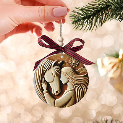 Horse Ornament for Christmas Tree - 3D Acrylic Decoration, Variation: Horse and Girls