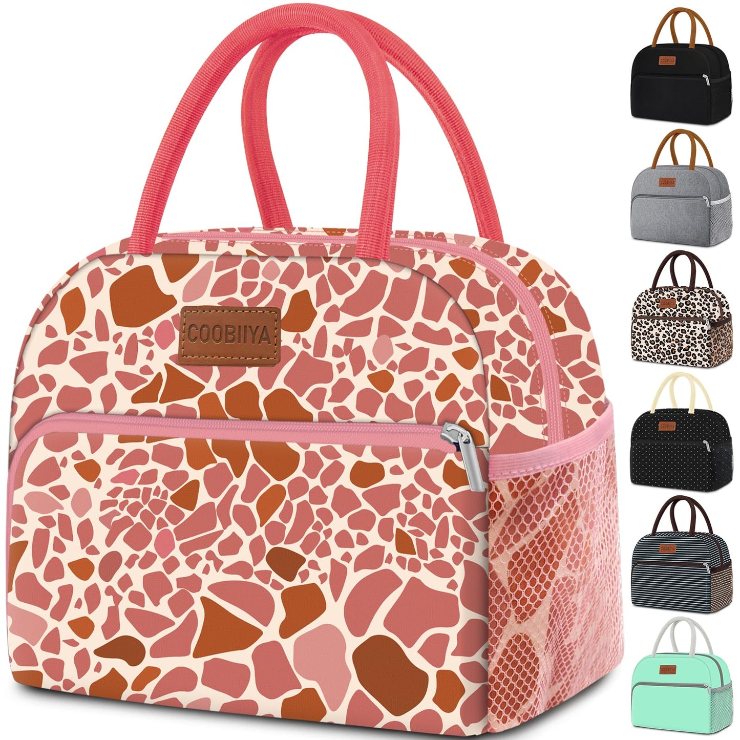 Coobiiya Lunch Bag Women, Lunch Box Lunch Bag for Women Adult Men, Small Leakproof Cute Lunch Tote Large Capacity Reusable Insulated Cooler Lunch Container for Work/Office/Picnic/Travel-Pink Leopard