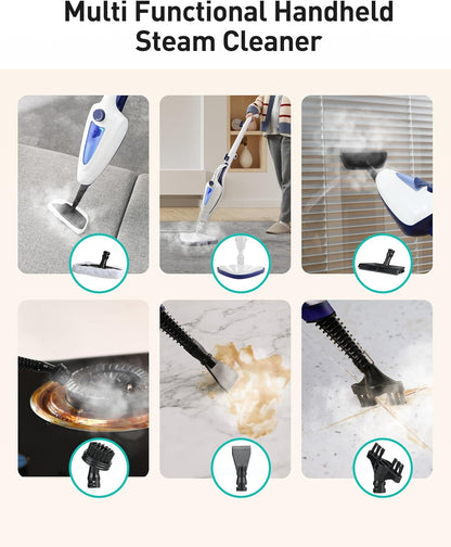 Skiennix 12-in-1 Steam Mop - Fast 15-Sec Heat-Up, 1500W Handheld Cleaner with 2 Dirt Grip Pads | Removes 99.99% Stains on Floors, Clothes, Windows, Tiles, Furniture - White