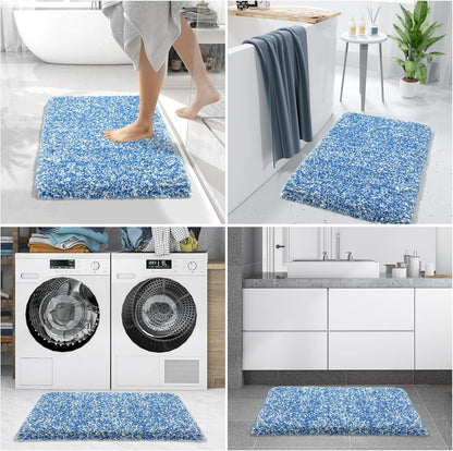 Yimobra Ultra Soft Bath Rugs | Non-Slip Microfiber Mats for Bathroom | 32x20, Blue and White