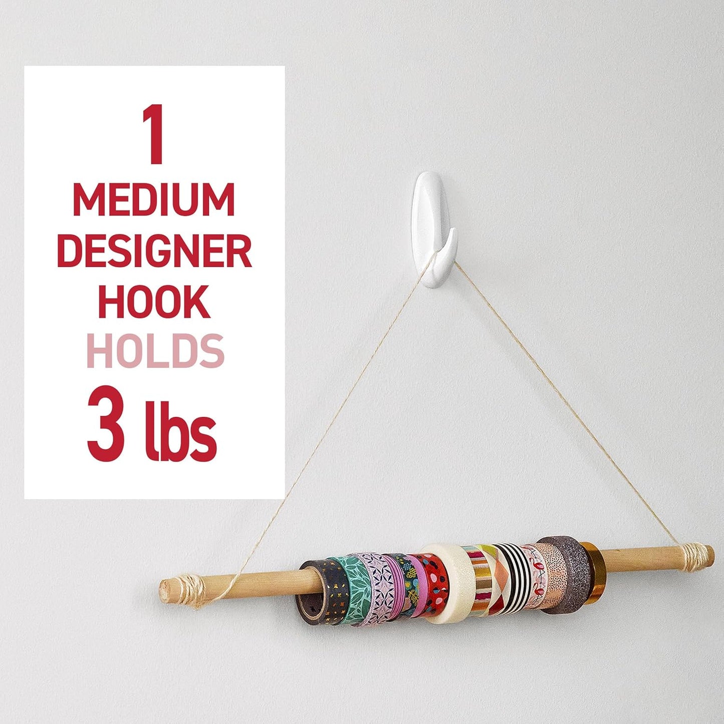 Command Medium Designer Hooks - Damage-Free Wall Hook with Adhesive Strips | 9 Hooks & 12 Strips, Holds Up to 3 lb