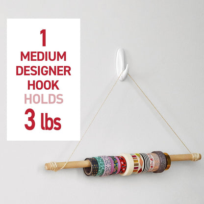 Command Medium Designer Hooks - Damage-Free Wall Hook with Adhesive Strips | 9 Hooks & 12 Strips, Holds Up to 3 lb