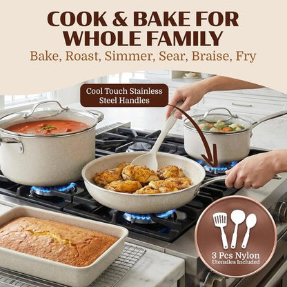 Granitestone Ceraluxe 20-Piece Nonstick Ceramic Cookware Set - Complete Kitchen Essentials, Non-Toxic & Dishwasher Safe
