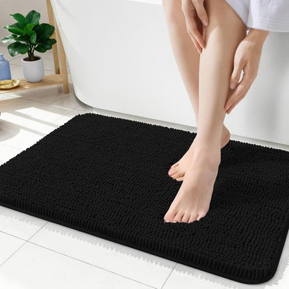 OLANLY Bathroom Rugs 35x24, Extra Soft Absorbent Chenille Bath Rugs, Rubber Backing Quick Dry, Machine Washable Bath Mats for Bathroom Floor, Tub and Shower, Home Decor Accessories, Black