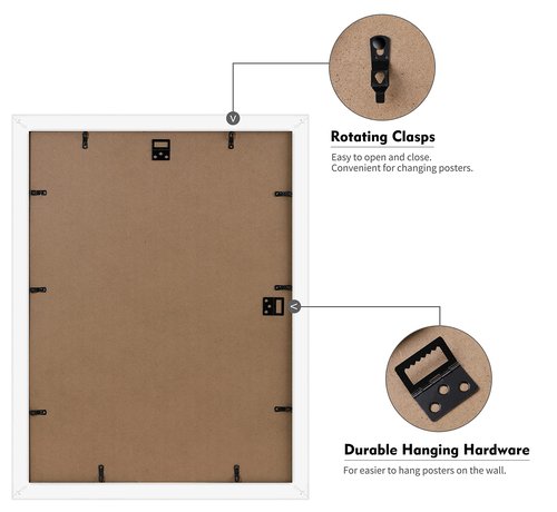 DOAI ART 22x28 Poster Frame White 2 Pack without Mat or 18x24 with Mat - Polished Plexiglass for Wall Vertically or Horizontally Display - Wall Mounting Hardware Included
