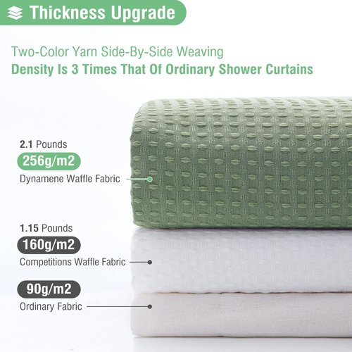 Dynamene Extra Long Shower Curtain and Liner Set - 96 inch Tall Waffle Fabric, Waterproof Clear Liner, Heavy Duty Weighted Hotel Luxury Shower Curtains for Bathroom with 12 Hooks, 72x96, Sage Green