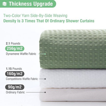 Dynamene Extra Long Shower Curtain and Liner Set - 96 inch Tall Waffle Fabric, Waterproof Clear Liner, Heavy Duty Weighted Hotel Luxury Shower Curtains for Bathroom with 12 Hooks, 72x96, Sage Green
