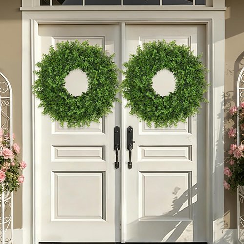 Boxwoods Wreath by [Brand Name] - 26 Inch Artificial Greenery for All Seasons | Indoor/Outdoor Home Decor