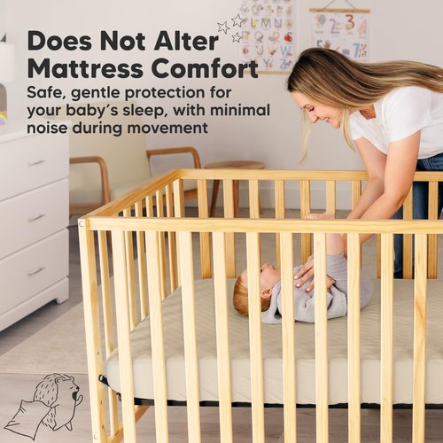 2-Pack Waterproof Crib Mattress Protector Cover Fitted - Quiet Baby Crib Mattress Pad Sheets, 52" x 28" Soft Quilted Cotton Baby Sheet, Machine Washable, Easy Fit, Durable (Oat/Mavy)