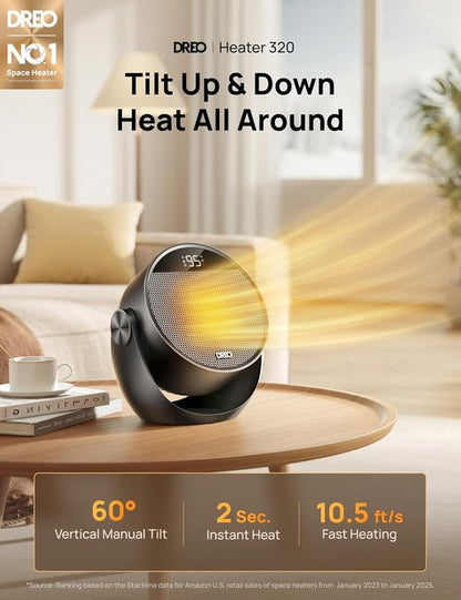 DREO 1500W Space Heater - Portable Electric Heater with Adjustable Tilt, Remote & 8 Safety Features | Black