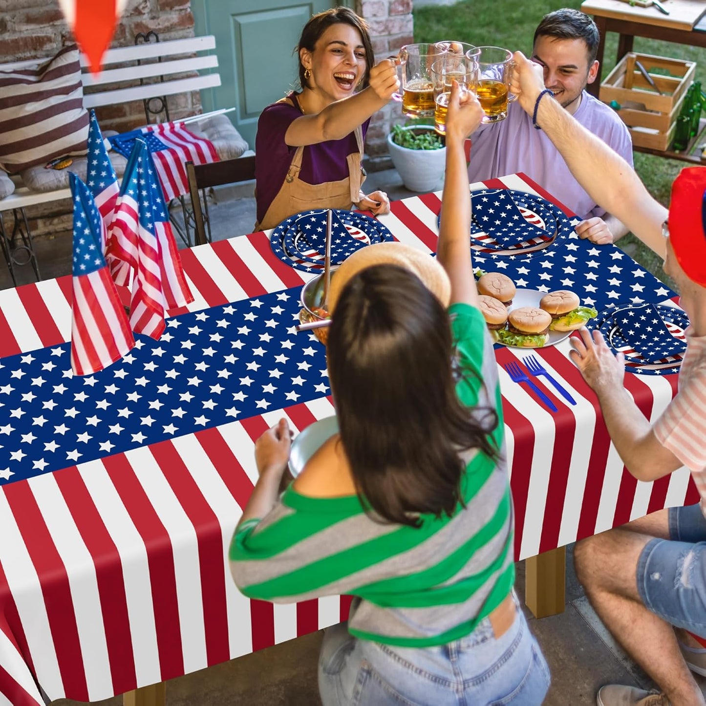 QZYL 122 PCS Fourth of July Decorations - Patriotic Plates, Napkins & Tableware Set | American Flag Design